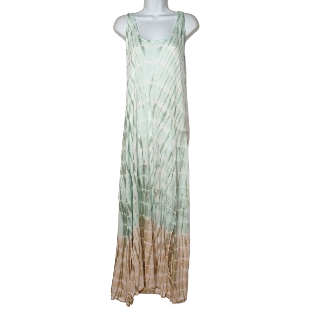 INGEAR RESORT Green Brown Tie Dye Print Sleeveless Summer Maxi Dress S/M